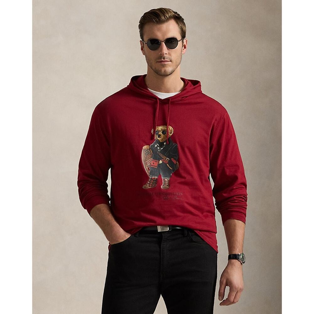 Polo Ralph Lauren Hooded T-Shirt Men's Red Snow Shoes Ski Bear Jersey Size XXL